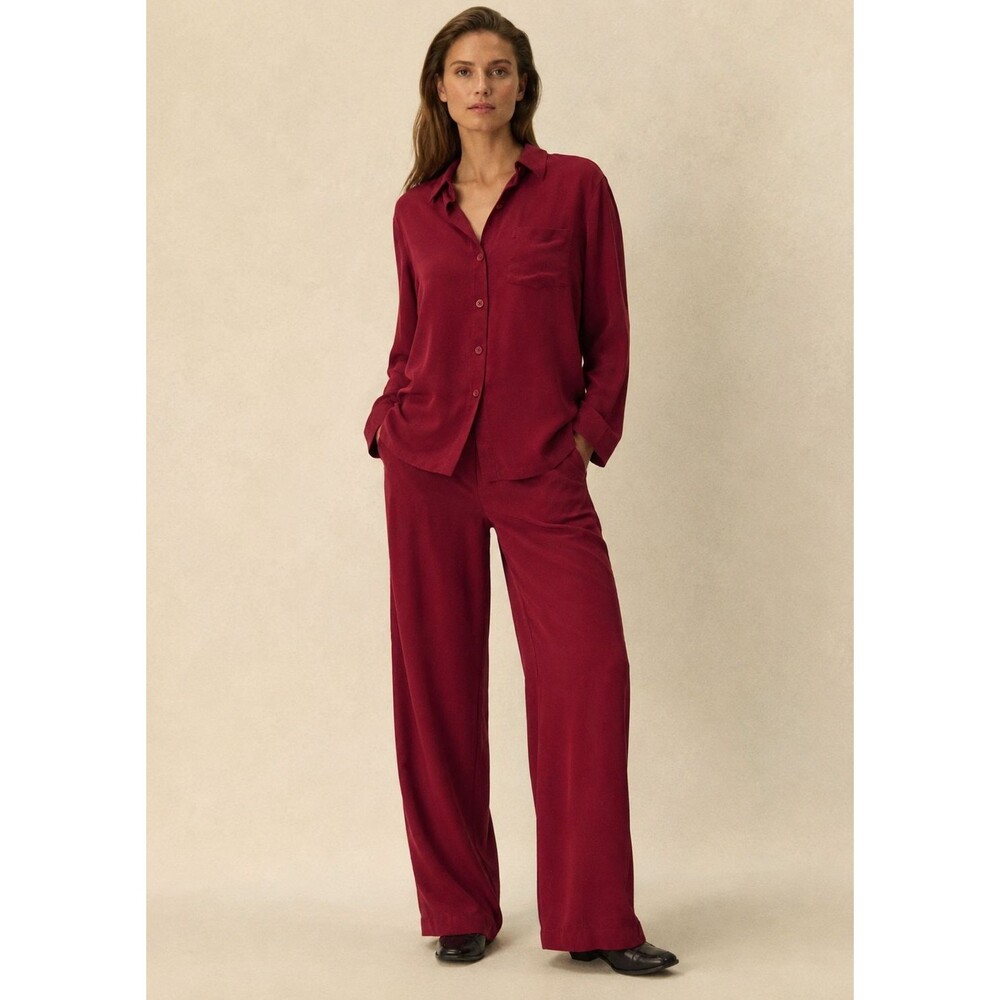 Vintage Lauren Ralph Lauren 100% Silk Burgundy Blouse Pants Set Top 10 Pant 12